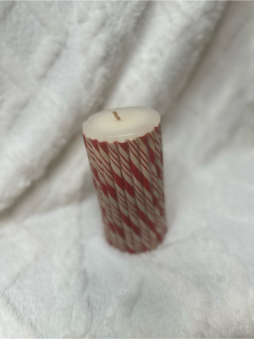Vintage Decorative Red & White Twist Pillar Candle